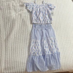 Blue and White Floral Girls Set